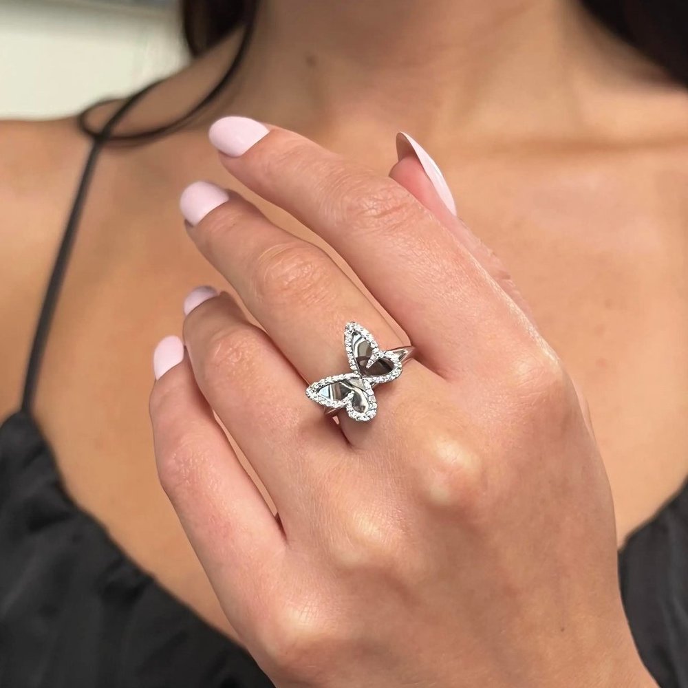 Messika 0.27Cttw Plaque Butterfly Diamond Ring 18K White Gold Size 53 US 6.5